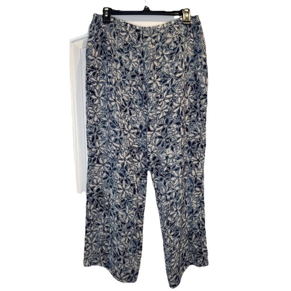 Sigrid Olsen Womens Navy Blue Tan Floral Lined Flowy Rayon Wide Leg Pants Sz L - Picture 4 of 11